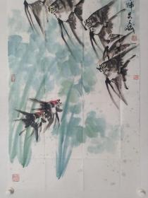 保真书画，广西著名画家吴学斌四尺整纸国画《九如图》一幅