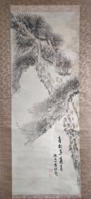 D494：回流手绘指画老松立轴(日本回流.回流老画.老字画)