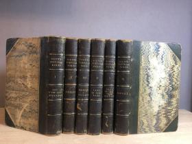 1830年 the poetical works of Sir Walter Scott 卷 1-6 三面书口孔雀纹 半皮精装 含两枚藏书票 六张版画 藏书者签名