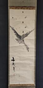 D509：回流手绘古文晁芦雁立轴(日本回流.回流老画.老字画)