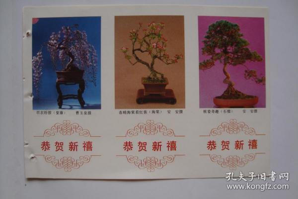 1989年中国盆景艺术年历卡     年画年历缩样散页   32开一套2张全。