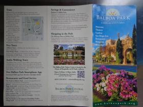 BALBOA PARK美国圣地亚哥巴尔博亚公园 2003年 32开折页 英文版 巴尔博亚公园是圣地亚哥著名的城市文化公园，公园内有15个博物馆，涉及航空航天，体育，美术，民间艺术，历史和恐龙等主题。还有剧场、花园、圣地亚哥动物园、娱乐、购物