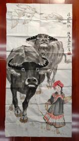 【张广】国画《凉山牧歌》一幅，四尺整纸，68厘米//136厘米