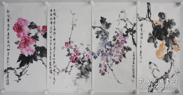 高松  花鸟四屏  尺寸70x34x4