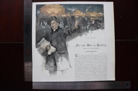 【现货 包邮】1890年小幅彩色版画《保罗》（pauli)尺寸如图所示（货号400636）