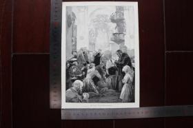 【现货 包邮】1890年小幅木刻版画《圣诞集市上的祷告》（in der weihnachtsmesse)尺寸如图所示（货号400638）