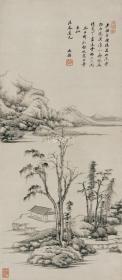 王鉴 仿倪瓒笔意山水图 30x68.7cm 绢本 1:1国画真迹高清复制品