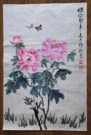 手绘真迹国画：冯静松《蝶恋花》四尺三开