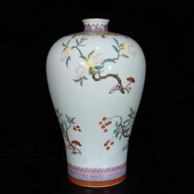 大清雍正珐琅彩三果纹梅瓶 古玩古董古瓷器老瓷器老货收藏