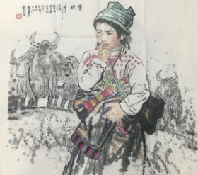 刘文西（1933年10月17日-2019年7月7日），出生于浙江省嵊州市，毕业于浙江美术学院，中国人物画泰斗、“浙派人物画”代表画家之一、黄土画派创始人，第五套人民币毛泽东画像的作者，全国有突出贡献的专家。曾任黄土画派艺术研究院院长、陕西省美术家协会名誉主席、西安美术学院名誉院长、教授、博士研究生导师。从朋友处购得，真假自辩！