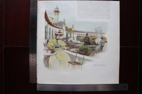 【现货 包邮】1890年小幅彩色版画《柏林贸易展》(berliner gewerbeausstellung)尺寸如图所示（货号400642）