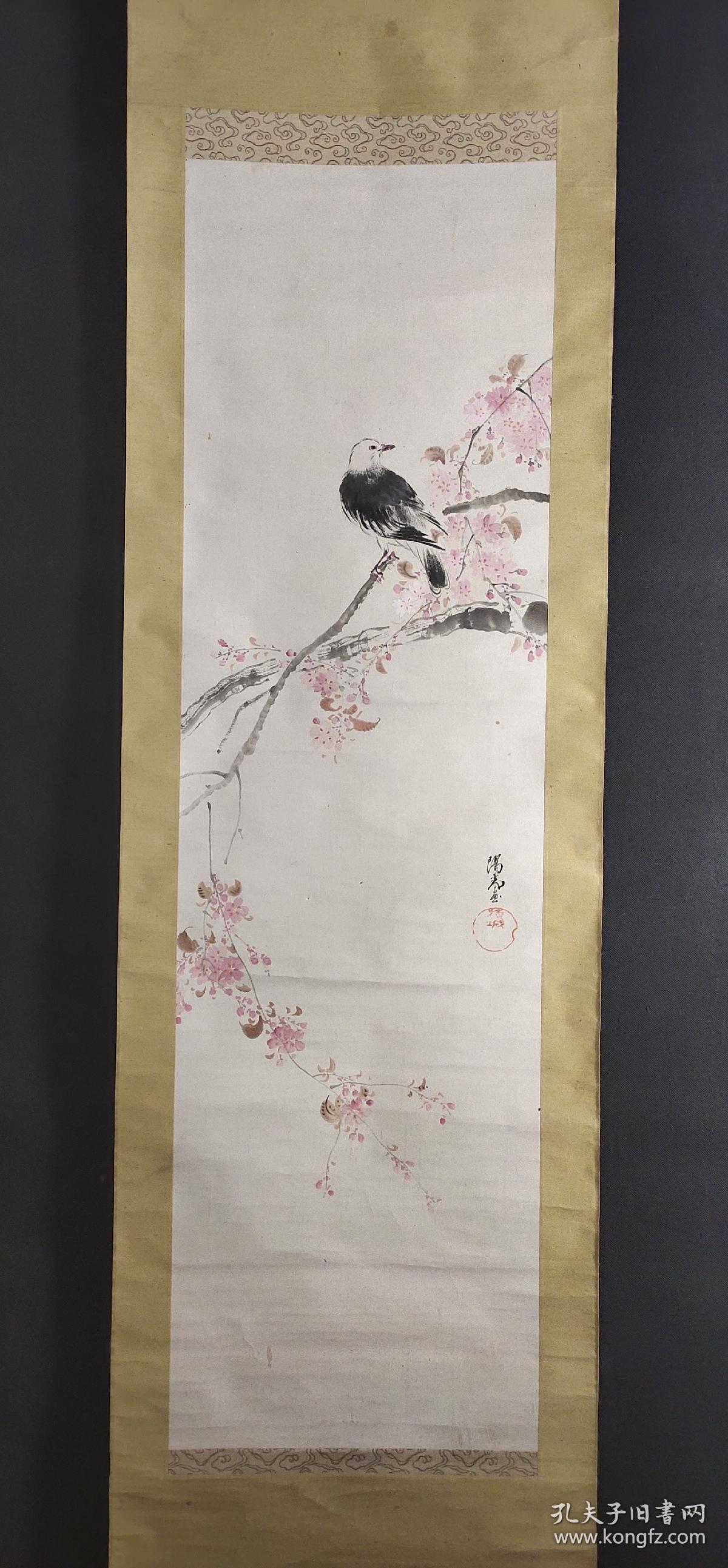 D559：回流手绘花鸟图立轴(日本回流.回流老画.老字画)