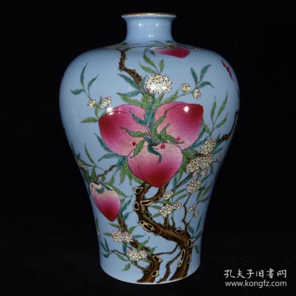 清乾隆青釉粉彩福寿纹梅瓶Y   33×23厘米