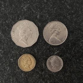 [纪念币]澳大利亚5分硬币1枚+20分硬币1枚+50分硬币1枚+2澳元硬币1枚（共4枚、外国硬币收藏）