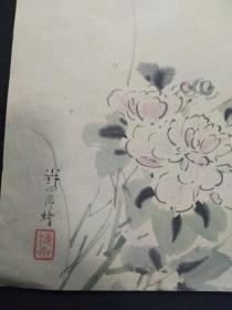 D588：回流手绘软片花卉图二幅，屏风裁下(日本回流.回流老画.老字画)