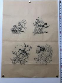 木版年画  花鸟窗花 （46×34）cm  老版老画，品相自鉴。