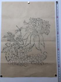 木版年画  萝卜 葡萄 蜻蜓图（46×34）cm  老版 老画，品相自鉴。