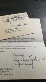 美国总统林登约翰逊，签名，亲笔，3个中两个手签一个印刷