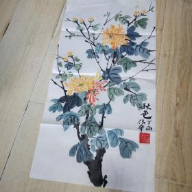 杭州田伟华（阿伟）花鸟画一张：秋色（34X69）CM【永久保真】