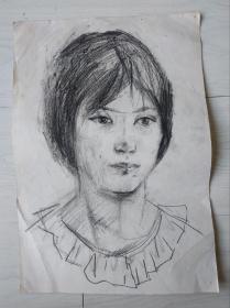 鲁美教授素描作品：年轻女子头像。