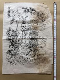 木版年画 陕西凤翔  麒麟送子
 （39×27）cm  老版老画，画稿精美，品相不佳，请自鉴。