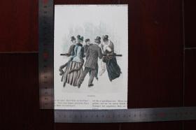 【现货 包邮】1890年小幅木刻版画《l溜冰》(kunstläufer)《有趣的回家》(lustige heimfahrt)尺寸如图所示（货号400655）注：正反面均是全图