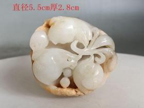 清代和田白玉安居乐业鸟手把件