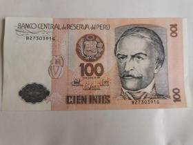 秘鲁 100 纸币，全新保真，可收藏 1987版