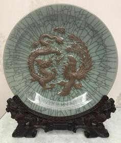 龙泉青瓷-龙凤大盘