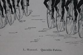 【现货 包邮】1890年小幅木刻版画《驾驶四驱车》(quadrille fahren)尺寸如图所示（货号400649）