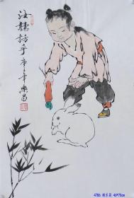 生肖人物--兔 4786 四尺三开 谢乐昌，1970年出生于河北沧州任丘市，书法家画家，师从范曾先生，现为河北省书法家协会会员。河北省美术家协会会员，