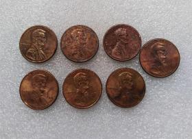 美国硬币1美分铜币 流通品7枚一起