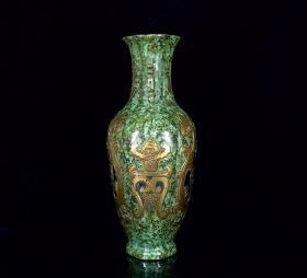 清乾隆古铜釉鎏金浮雕螭龙纹如意瓶Xl  32/20厘米