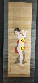 D638：回流手绘美女立轴(日本回流.回流老画.老字画)