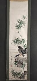 D657：回流手绘花鸟立轴(日本回流.回流老画.老字画)