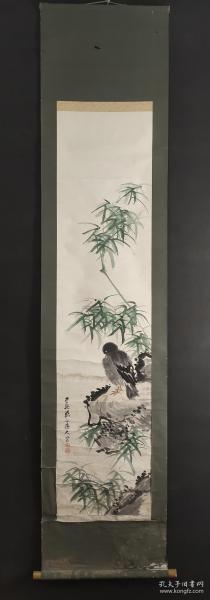 D657：回流手绘花鸟立轴(日本回流.回流老画.老字画)