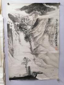 张承德，江苏著名山水画家，68X45，高山流水，保真。