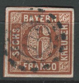 德国邮票 巴伐利亚地区 1886年 数字邮票 1枚 无齿 信销DD