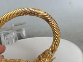 乡下收的清代老铜鎏金龙头手镯