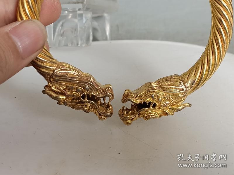 乡下收的清代老铜鎏金龙头手镯