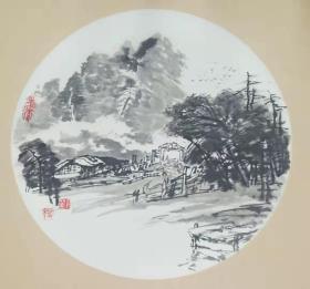 刘春年国画小品5幅合售 40X40卡纸圆 见图