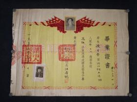 1953年温州市立第一小学毕业证书  玉环汪庸鹤颁发