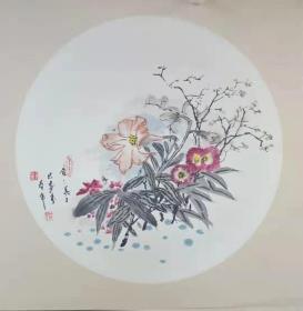 刘春年国画小品3幅合售  50X50卡纸圆  见图