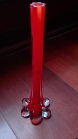 70年代的琉璃花瓶细长颈瓶红色喜庆花瓶
