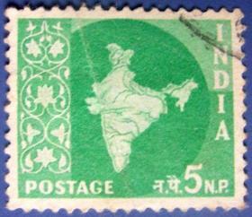 印度早期绿色地图邮票--印度邮票---早期外国邮票甩卖--实拍--包真--罕见
