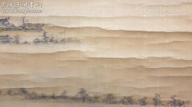 日本（狩野元信1476—1559）手绘【富士远景图】  宝寿院藏品（背面护首处字样） 绢本立轴