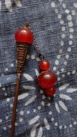 天然战国红玛瑙发髻铜簪