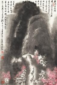 山水画，李可染-杏花春雨江南图。纸本大小52.76*11.94厘米。宣纸原色仿真微喷