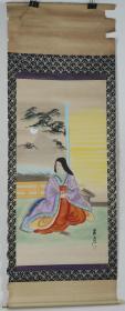 【日本回流】原装旧裱 昇月 水墨画作品《庭前仕女》一幅（纸本立轴，画心约4.5平尺，款识：昇月，钤印：昇月）HXTX187347