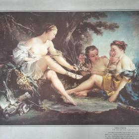 旧藏挂历《世界名画》维纳斯的诞生，爱神与普赛克，画家和她女儿，富裕的寓意。